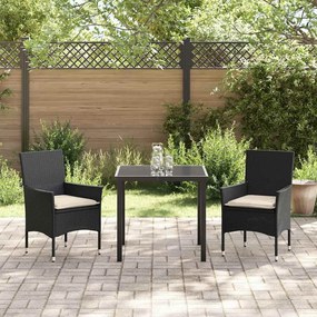 vidaXL Σέτ φαγητού για κήπο με μαξιλάρι 3 pcs Μαύρο Πολυ ράταν