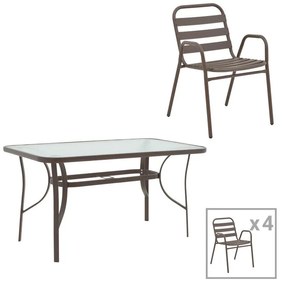 Σετ κήπου - Τραπεζαρία Ensure - Sussie 5 τεμ. μέταλλο καφέ - γυαλί140x80x70 εκ. 140x80x70 εκ.