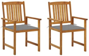 Καρέκλες Κήπου 2 τεμ. από Μασίφ Ξύλο Ακακίας με Μαξιλάρια  - Γκρι
