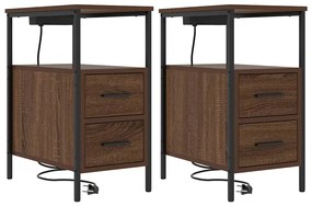 vidaXL Κομοδίνο 2 pcs Καφέ δρυς 30 x 48 x 61 εκ Επεξεργασμένο ξύλο