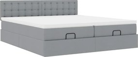 vidaXL Οθωμανικό κρεβάτι με στρώματα &amp; LEDs Ανοιχτό γκρι ύφασμα