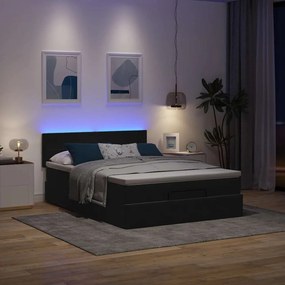 vidaXL Οθωμανικό κρεβάτι με στρώμα & LEDs Μαύρο 140x190cm Velvet