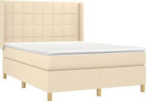 vidaXL Κρεβάτι Boxspring με Στρώμα &amp; LED Κρεμ 140x190 εκ. Υφασμάτινο