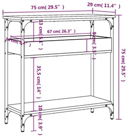 Τραπέζι Κονσόλα με Ράφι Μαύρο 75x29x75 εκ. Επεξεργασμένο Ξύλο - Μαύρο