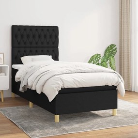 vidaXL Κρεβάτι Boxspring με Στρώμα Μαύρο 90x190 εκ.Υφασμάτινο