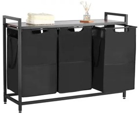 VEVOR 3 Section Laundry Sorter with Pull-Out Bags Metal Frame &amp; Wooden Tabletop