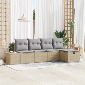 vidaXL 5 Τεμάχιο Σετ Καναπέ Κήπου με Μαξιλάρια Μπεζ Ρατάν