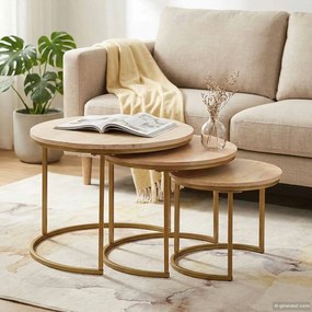 vidaXL Τραπεζάκια Καφέ Στερεών 3 pcs Μασίφ ξύλο μάνγκο και χάλυβας