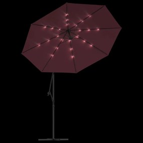 Ομπρέλα Κρεμαστή Μπορντό με Ατσάλινο Ιστό και Φωτισμό LED - Κόκκινο