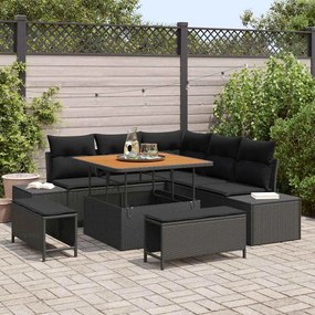 vidaXL Σετ Καναπέ Κήπου με μαξιλάρι 8 pcs Μαύρο Πολυ ράταν