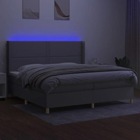 vidaXL Κρεβάτι Boxspring με Στρώμα & LED Αν.Γκρι 200x200εκ. Υφασμάτινο