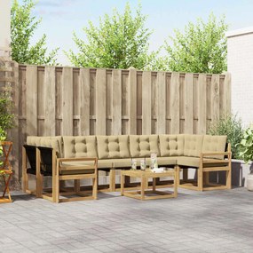 vidaXL Σειρά Καναπέ Εξωτερικού με μαξιλάρι 8 pcs Λευκό και Μπεζ