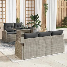 vidaXL Σετ Καναπέ Κήπου με μαξιλάρι 6 pcs Ανοιχτό γκρι Πολυ ράταν
