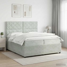 vidaXL Κρεβάτι box spring με στρώμα Ανοιχτό γκρι 200 x 200 cm Βελούδο