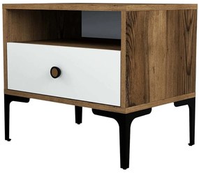 Κομοδίνο Lizbon 845HCT2502 56x40x50,8cm Walnut-White