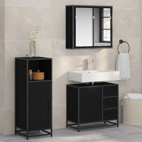 vidaXL Σετ Επίπλων Μπάνιου με ράφι 3 pcs Μαύρη Οξυά Επεξεργασμένο ξύλο