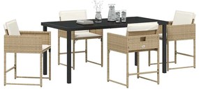 vidaXL Σέτ φαγητού για κήπο με μαξιλάρι 5 pcs Μπεζ Πολυ ράταν