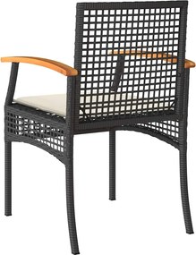 vidaXL Σετ Επίπλων Bistro 3 τεμ. Μαύρο Συνθ. Ρατάν/Ακακία + Μαξιλάρια