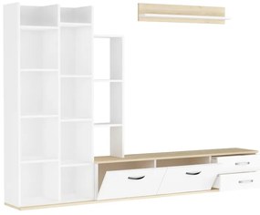 Σύνθεση σαλονιού Leman pakoworld σε λευκή-oak απόχρωση 240x35x154εκ - 120-000488