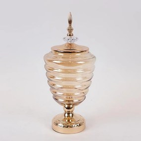 Φοντανιέρα Με Πόδι Και Καπάκι 754-10019 Φ12x38cm Gold Estheti Home Γυαλί