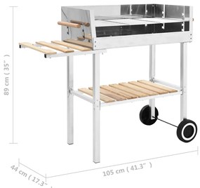 vidaXL Ψησταριά Κάρβουνου με Ρόδες και 2 Ράφια XXL Ανοξείδωτο Ατσάλι