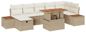 vidaXL Σετ Καναπέ Κήπου με μαξιλάρι 8 pcs Μπεζ Πολυ ράταν