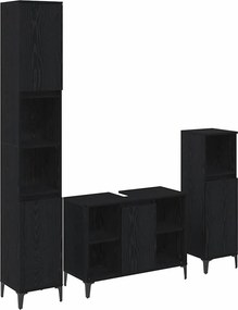 vidaXL Σετ Επίπλων Μπάνιου με ράφι 3 pcs Μαύρη δρυς Επεξεργασμένο ξύλο