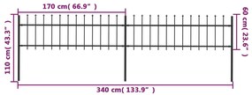 vidaXL Κάγκελα Περίφραξης με Λόγχες Μαύρα 3,4 x 0,6 μ. από Χάλυβα