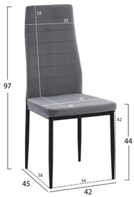 Σετ τραπεζαρίας LADY C21199.01 5τμχ Γυαλί -Μέταλλο σε Μαύρο &amp; Καρέκλες Βελούδο Γκρί 90x90x74 εκ.