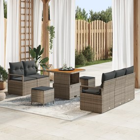 vidaXL Σετ Καναπέ Κήπου με μαξιλάρι 8 pcs Γκρι Πολυ ράταν