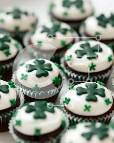 Intra Συλλεκτικό Ξύλινο Παζλ Plywood  4mm - Cupcakes του Αγίου Πατρικίου με πράσινα και λευκά τριφύλλια Σε Ξύλινο Κουτί - Διαστάσεις: 10x10 cm – 25 κομμάτια