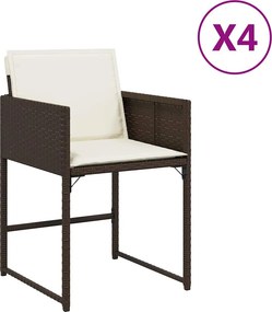 vidaXL Καρέκλες Κήπου 4 τεμ. Καφέ Συνθ. Ρατάν Μαξιλάρια