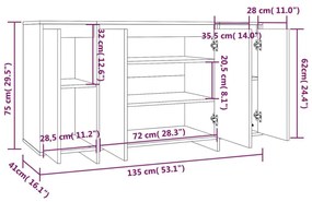 Μπουφές Γυαλιστερός Λευκός 135 x 41 x 75 εκ. από Μοριοσανίδα - Λευκό