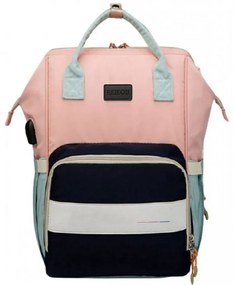 Τσάντα Μωρού Πλάτης B-262 38x25x17 Pink-Dark Blue-Mint Beikou Ύφασμα
