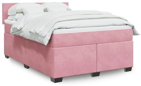 vidaXL Κρεβάτι Boxspring με Στρώμα Ροζ 140x190 εκ. Βελούδινο