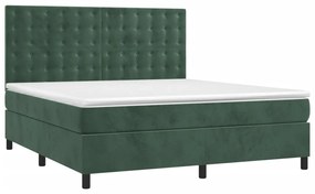 vidaXL Κρεβάτι Boxspring με Στρώμα Σκούρο Πράσινο 180x200εκ. Βελούδινο