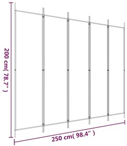 Διαχωριστικό Δωματίου με 5 Πάνελ Καφέ 250x200 εκ. από Ύφασμα - Καφέ