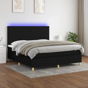 Κρεβάτι Boxspring με Στρώμα & LED Μαύρο 180x200 εκ. Υφασμάτινο