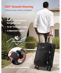 VEVOR 61cm Softside Expandable Luggage with Spinner Wheel Checked Suitcase Black