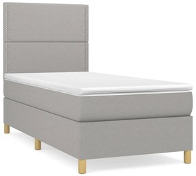 vidaXL Κρεβάτι Boxspring με Στρώμα Ανοιχτό Γκρι 90x190 εκ. Υφασμάτινο