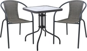 BALENO-W Set Κήπου - Βεράντας: Τραπέζι + 2 Πολυθρόνες Μέταλλο Ανθρακί, Wicker Mixed Grey   1τμχ