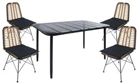 Σετ Τραπεζαρία Κήπου ArteLibre ANNIUS Μαύρο Μέταλλο/Rattan/Γυαλί Με 4 Καρέκλες 14990372