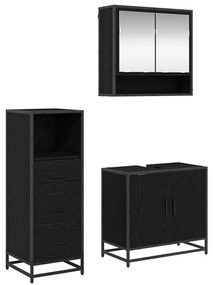 vidaXL Σετ Επίπλων Μπάνιου με ράφι 3 pcs Μαύρη Οξυά Επεξεργασμένο ξύλο