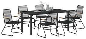 vidaXL Σέτ φαγητού για κήπο 7 pcs Μαύρο PVC ρατάν