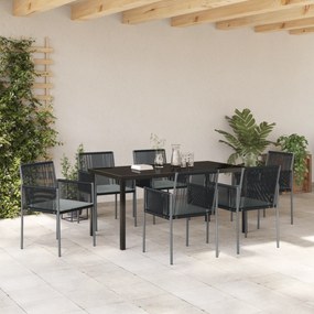 vidaXL Σετ Εξωτερικής Γευματοκάθισμα 7 Τεμαχίων με Μαξιλάρια Μαύρο Πολυ Ρατάν