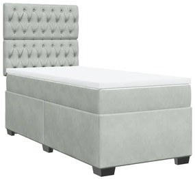 Κρεβάτι Boxspring με Στρώμα Ανοιχτό Γκρι 90x190 εκ. Βελούδινο - Γκρι