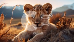 Intra Συλλεκτικό Ξύλινο Παζλ Plywood 4mm - Λιοντάρι ξαπλωμένο στο γρασίδι με βουνά στο φόντο Σε Ξύλινο Κουτί - Διαστάσεις: 10x10 cm – 25 κομμάτια