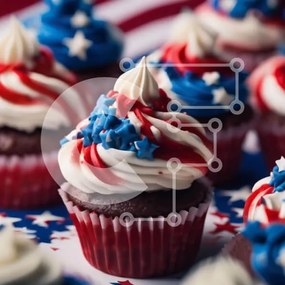 Intra Συλλεκτικό Ξύλινο Παζλ Plywood  4mm - Πατριωτικά cupcakes σε τραπεζομάντιλο αμερικανικής σημαίας Σε Ξύλινο Κουτί - Διαστάσεις: 10x10 cm – 25 κομμάτια