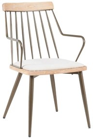 Καρέκλα - Πολυθρόνα Posse μέταλλο μπρονζέ-white wash ξύλο-μπεζ ύφασμα 52x59x83εκ 52x59x83 εκ.