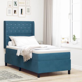 vidaXL Κρεβάτι Box Spring με Στρώμα Σκούρο Μπλε 100x200 εκ Βελούδο